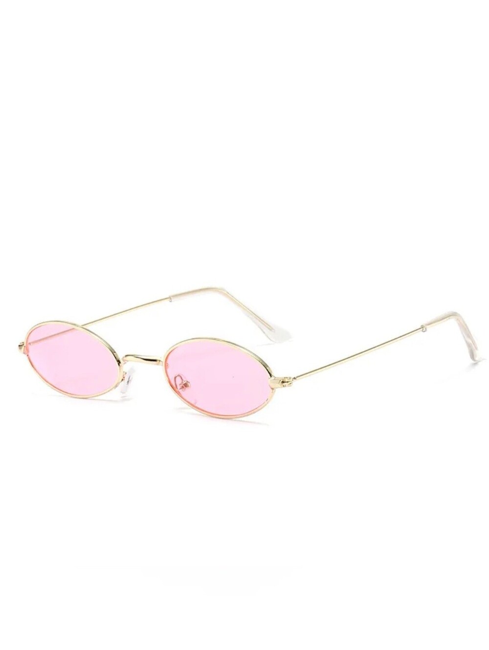 Unisex Gold Frame Oval Sunglasses with Pink Lenses